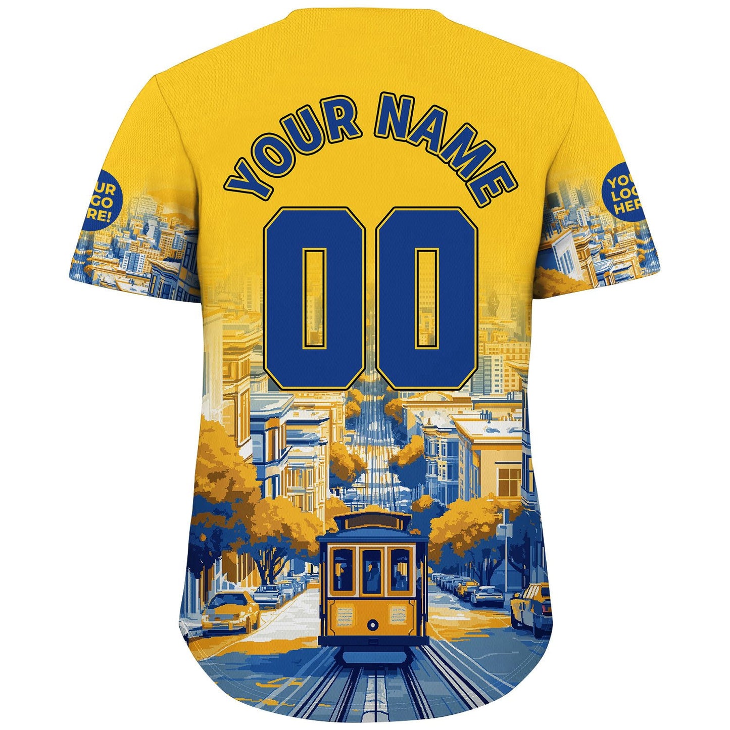 Warrior Blue Golden State Way Back City Cable Car View Custom Name Baseball Jerseys For Men & Women