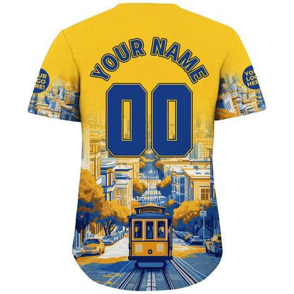 Warrior Blue Golden State Way Back City Cable Car View Custom Name Baseball Jerseys For Men & Women