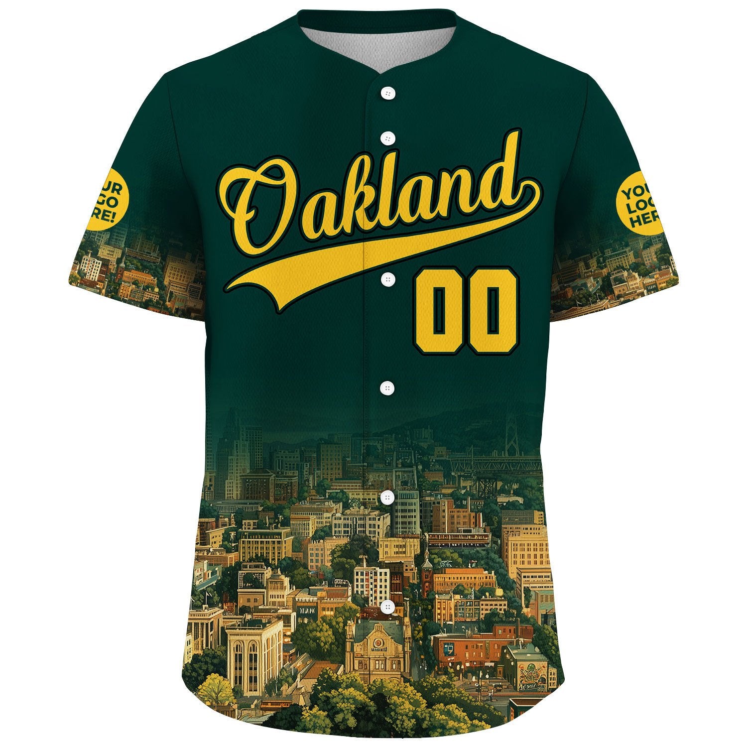 Golden Green Oakland California City In Dark Mist Custom Name Baseball Jerseys For Men & Women