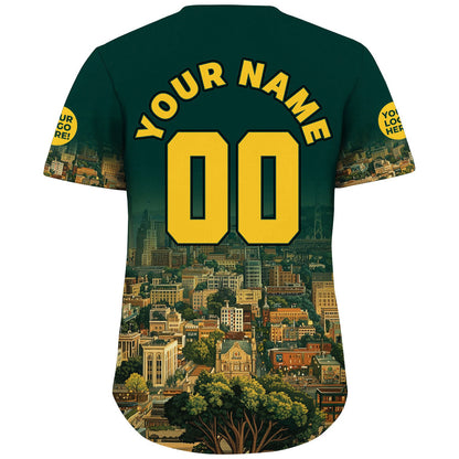 Golden Green Oakland California City In Dark Mist Custom Name Baseball Jerseys For Men & Women