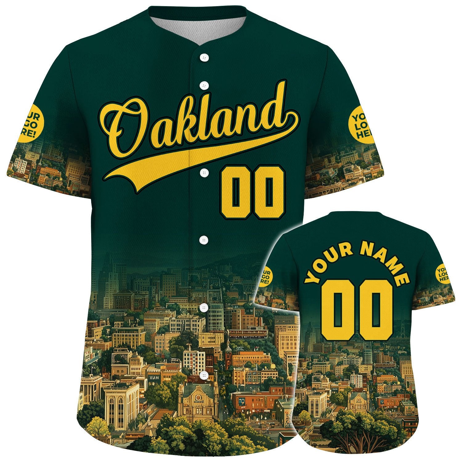 Golden Green Oakland California City In Dark Mist Custom Name Baseball Jerseys For Men & Women