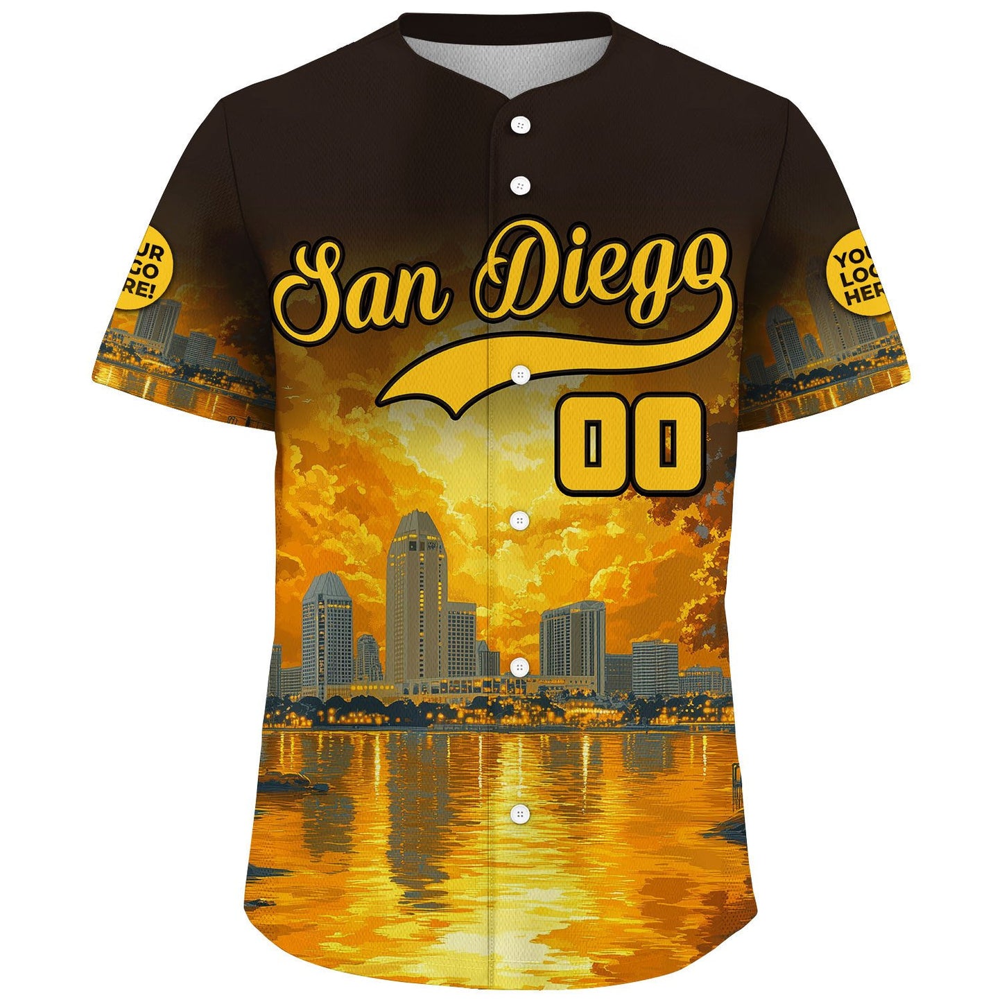 Gold Brown San Diego California Manchester Grand Hyatt Golden Sunset River View Custom Name Baseball Jerseys For Men & Women