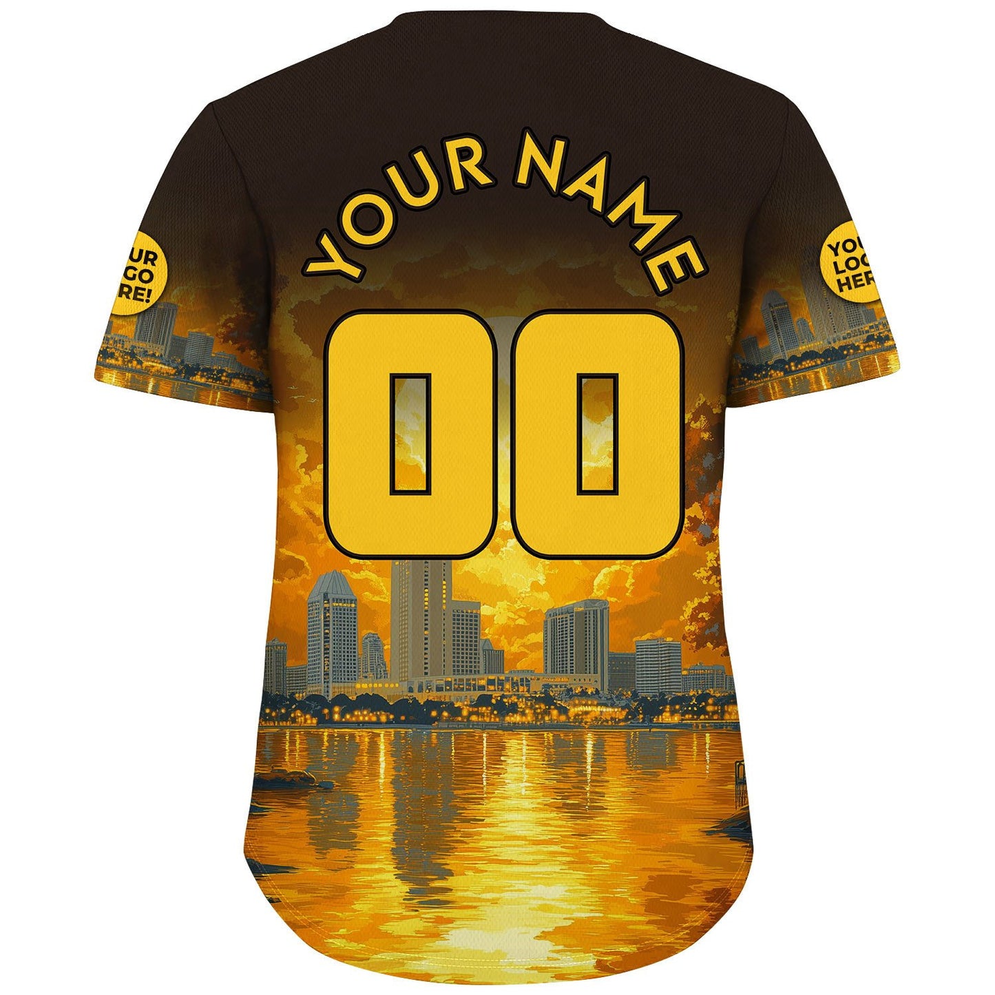 Gold Brown San Diego California Manchester Grand Hyatt Golden Sunset River View Custom Name Baseball Jerseys For Men & Women
