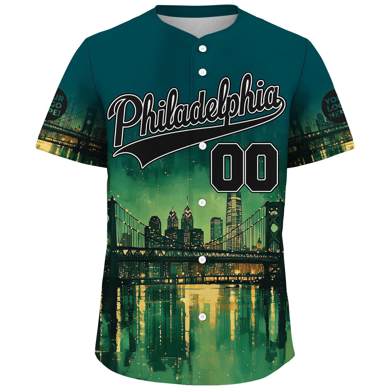 Black Midnight Green Philadelphia Pennsylvania City Fort Pitt Bridge Liberty Place Towers Starry Night Custom Name Baseball Jerseys For Men & Women