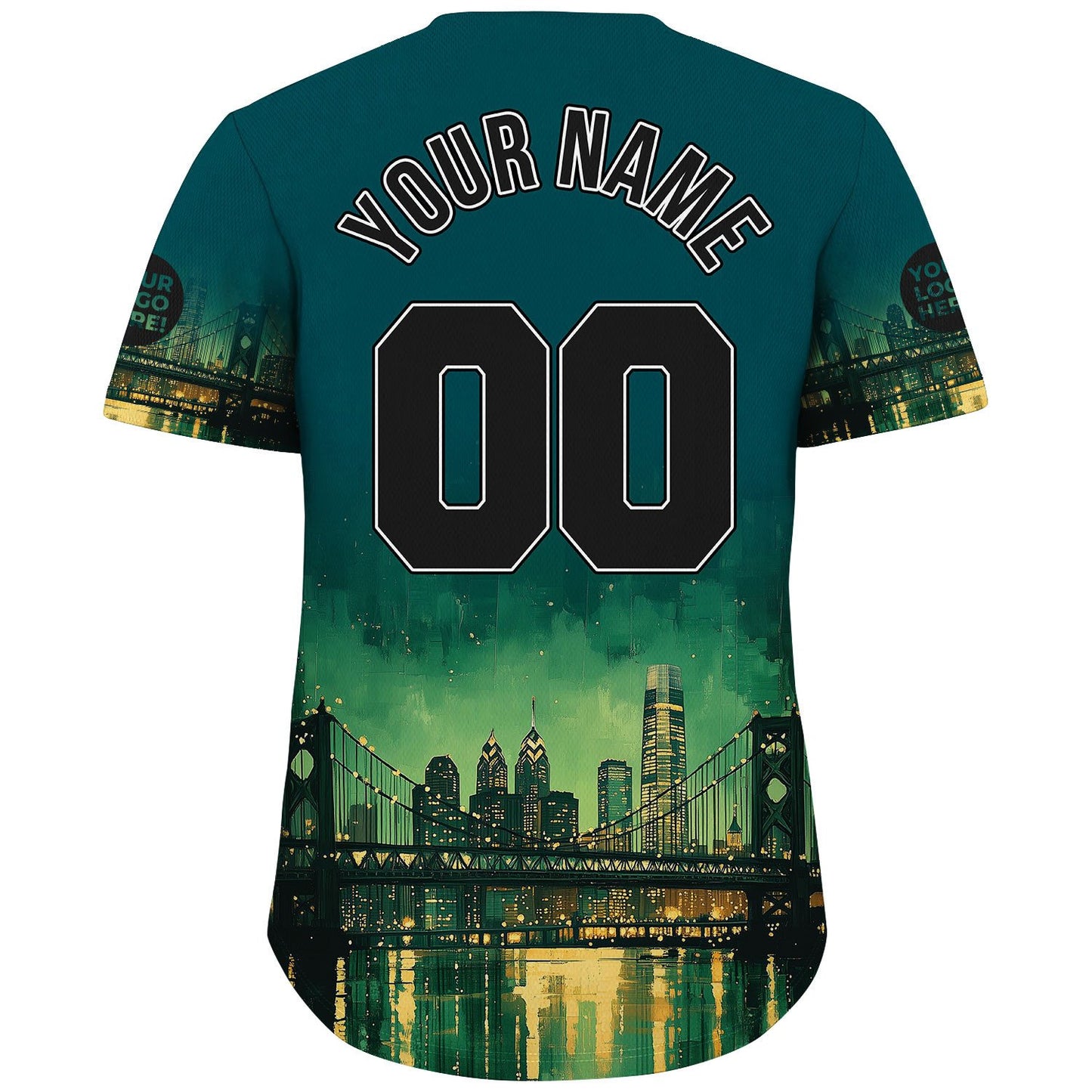 Black Midnight Green Philadelphia Pennsylvania City Fort Pitt Bridge Liberty Place Towers Starry Night Custom Name Baseball Jerseys For Men & Women