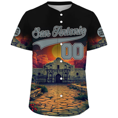 Silver Black San Antonio Texas Alamo Full Moon Custom Name Baseball Jerseys For Men & Women