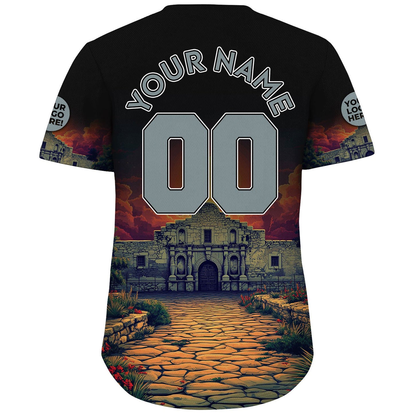 Silver Black San Antonio Texas Alamo Full Moon Custom Name Baseball Jerseys For Men & Women
