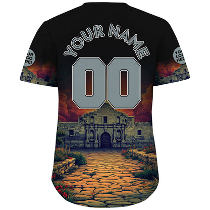 Silver Black San Antonio Texas Alamo Full Moon Custom Name Baseball Jerseys For Men & Women