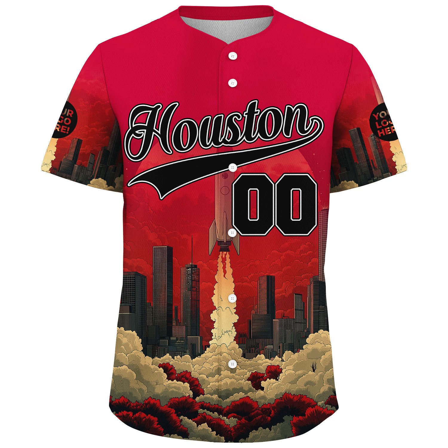 Black Red Houston Texas Rocket Lauch Custom Name Baseball Jerseys For Men & Women