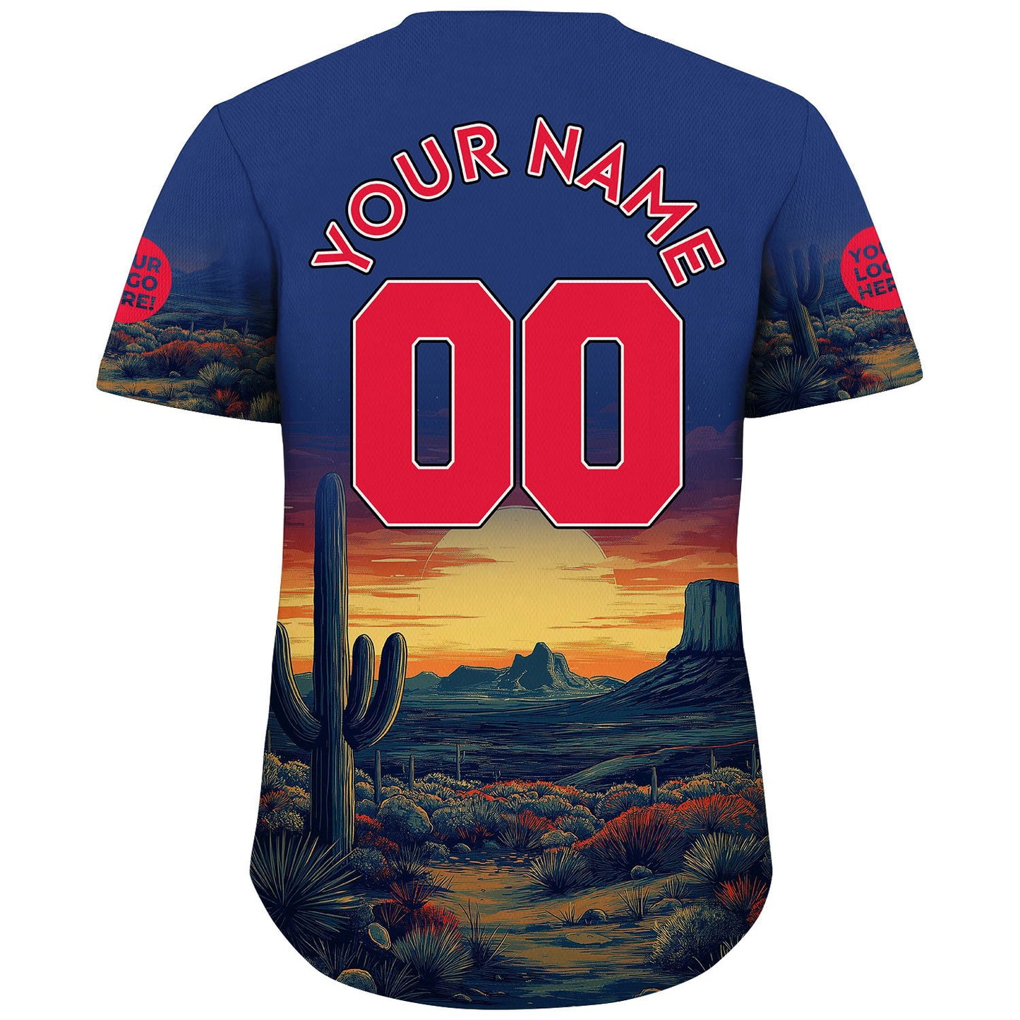 Republic Red Bovine Blue Texas Saguaro Desert Cayon Landscape Sunset Custom Name Baseball Jerseys For Men & Women