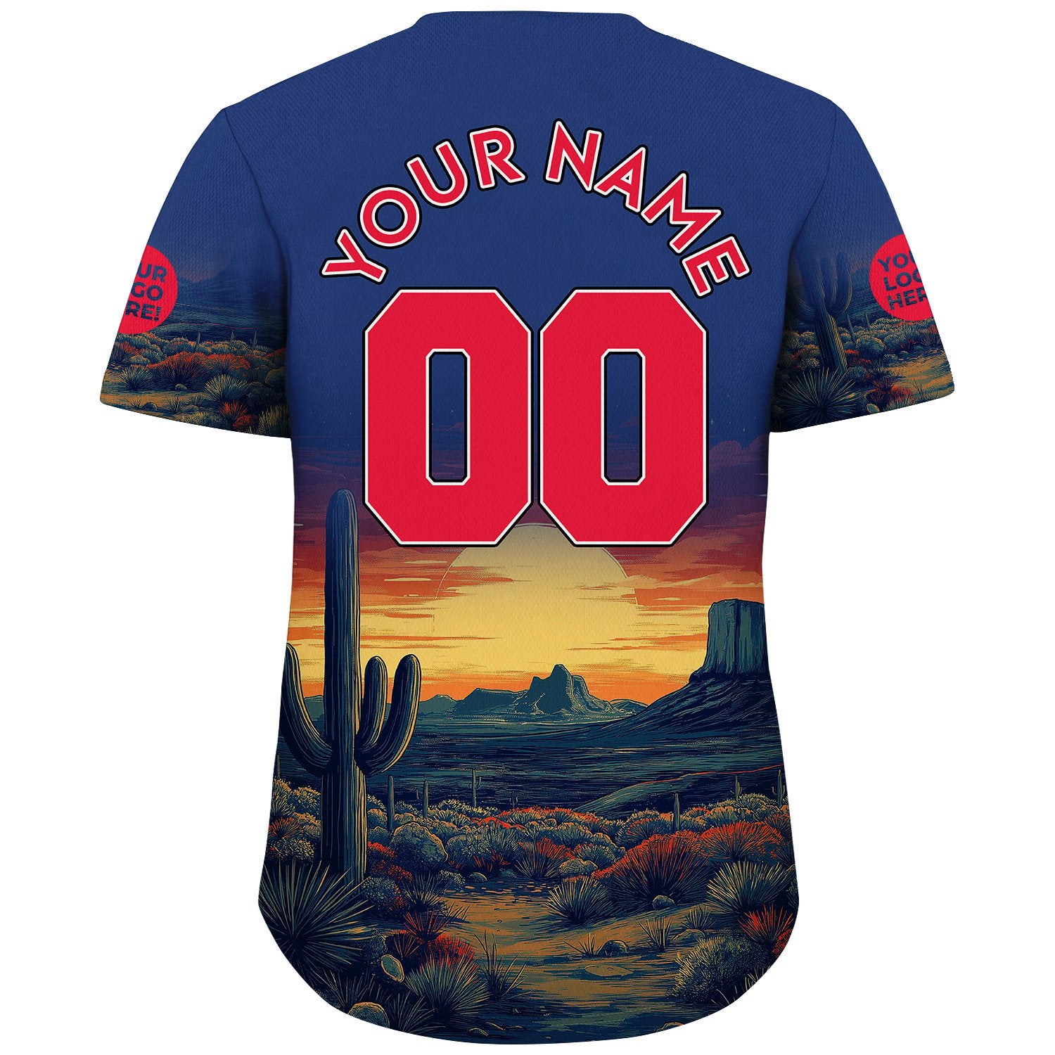 Republic Red Bovine Blue Texas Saguaro Desert Cayon Landscape Sunset Custom Name Baseball Jerseys For Men & Women