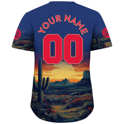 Republic Red Bovine Blue Texas Saguaro Desert Cayon Landscape Sunset Custom Name Baseball Jerseys For Men & Women