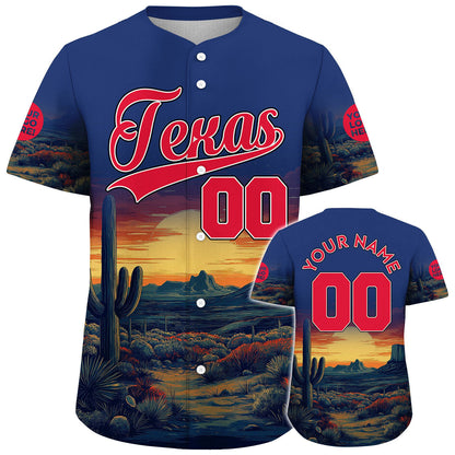 Republic Red Bovine Blue Texas Saguaro Desert Cayon Landscape Sunset Custom Name Baseball Jerseys For Men & Women