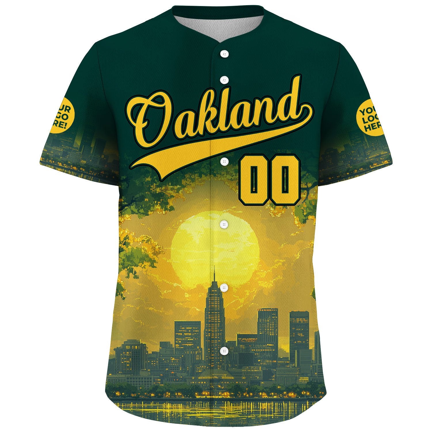 Golden Green Oakland California Tribune Building Huge Sunset Custom Name Baseball Jerseys For Men & Women