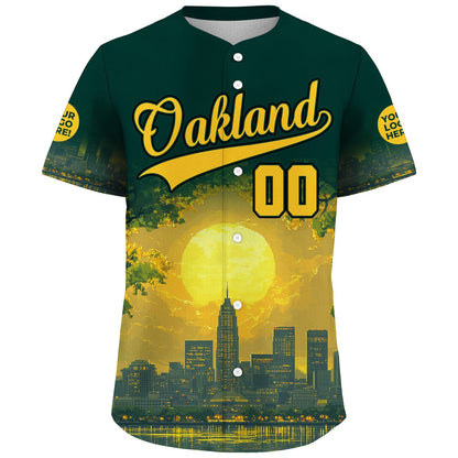 Golden Green Oakland California Tribune Building Huge Sunset Custom Name Baseball Jerseys For Men & Women