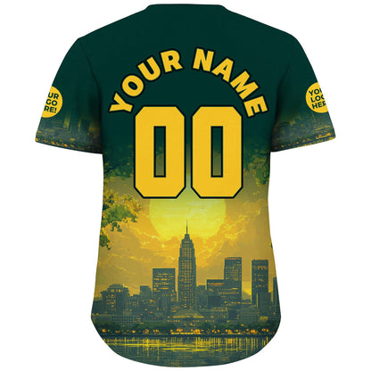 Golden Green Oakland California Tribune Building Huge Sunset Custom Name Baseball Jerseys For Men & Women
