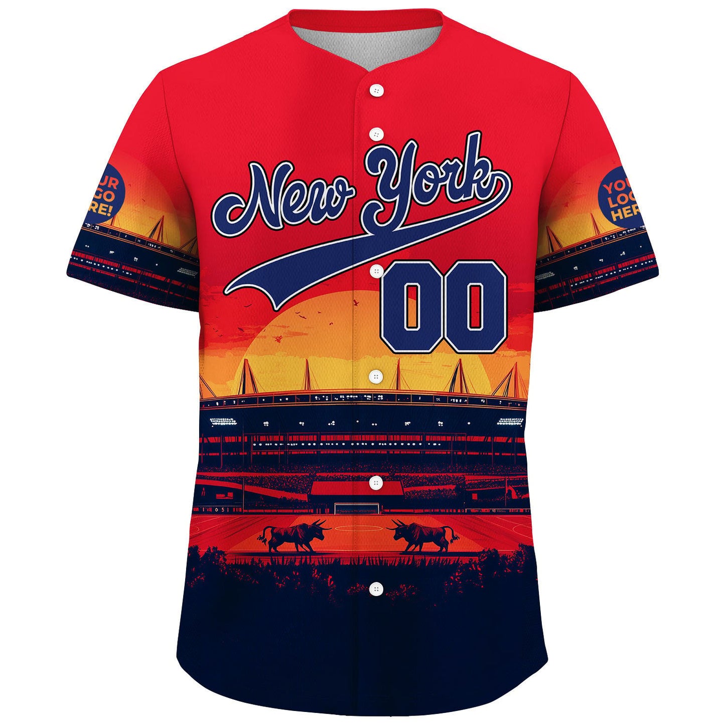 Blue Red New York Bullfighting Area Battle In Sunset Custom Name Baseball Jerseys For Men & Women