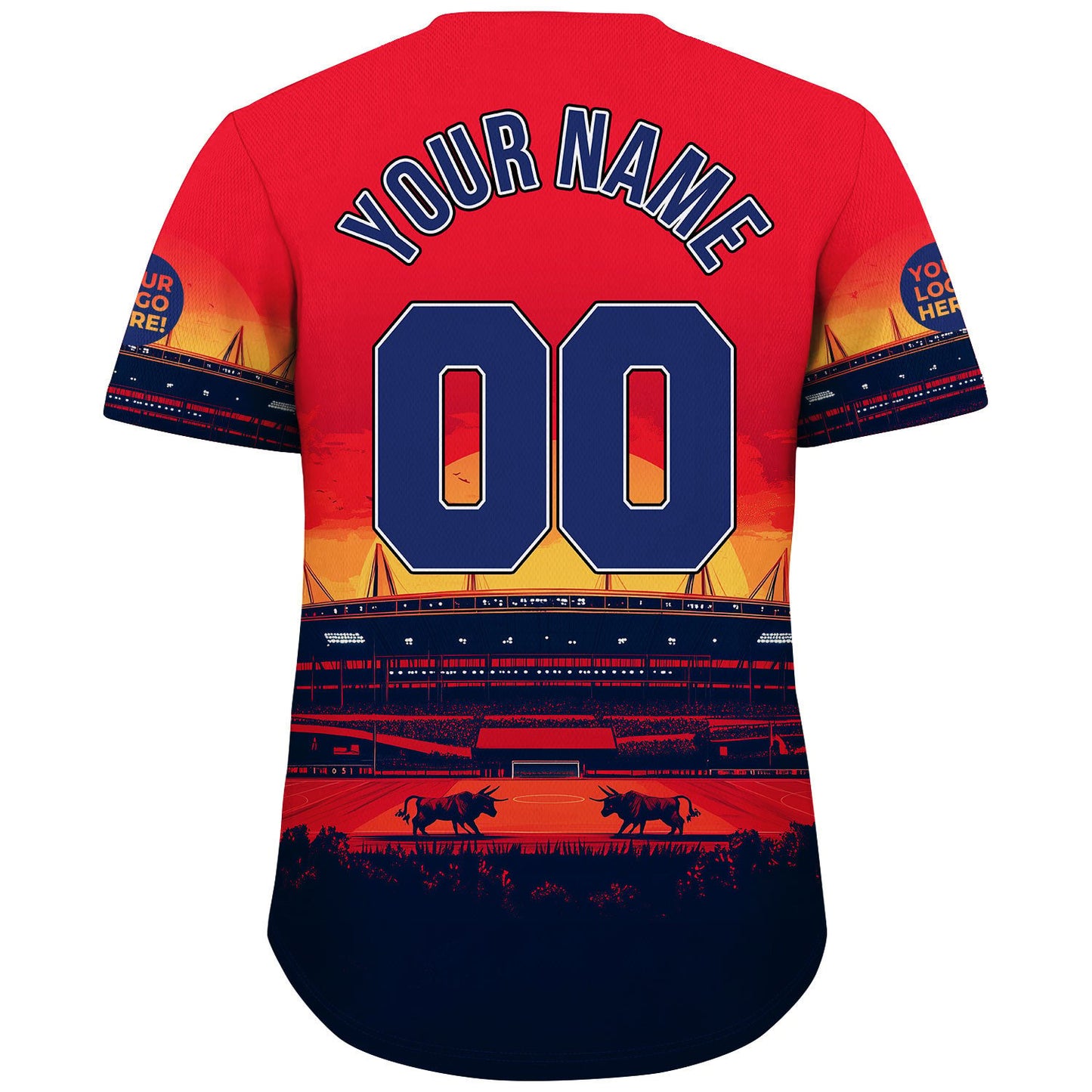 Blue Red New York Bullfighting Area Battle In Sunset Custom Name Baseball Jerseys For Men & Women