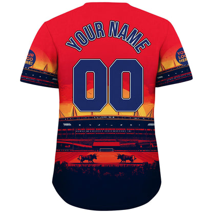 Blue Red New York Bullfighting Area Battle In Sunset Custom Name Baseball Jerseys For Men & Women