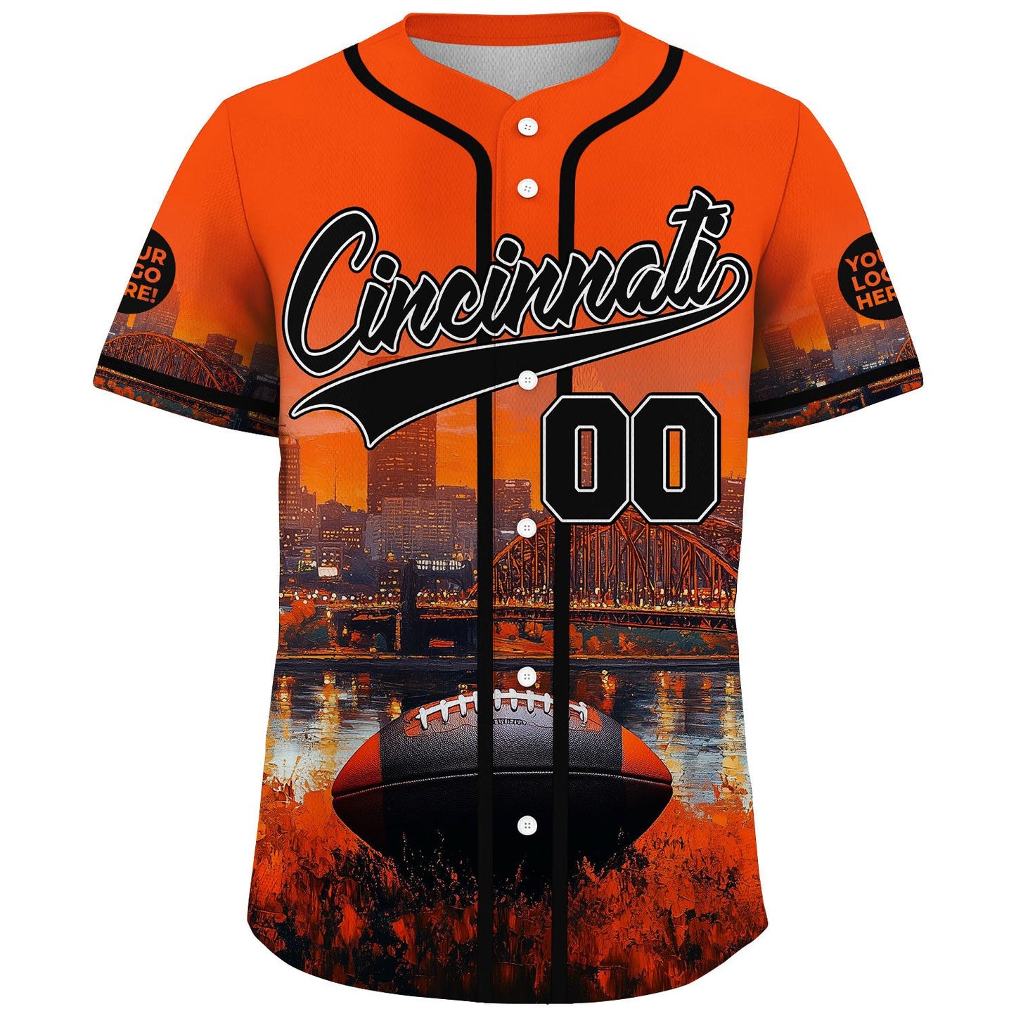 Black Orange Cincinnati Taylor Southgate Bridge River View Custom Name Baseball Jerseys For Men & Women