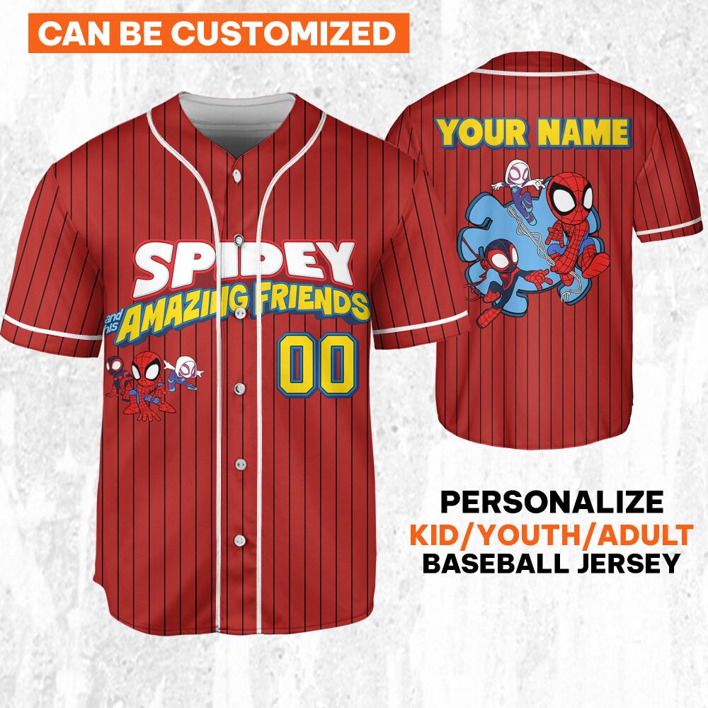 Personalize Spidey And His Amazing Friends, Custom Kid Youth Adult Baseball Jersey, Custom Disney Birthday Gift