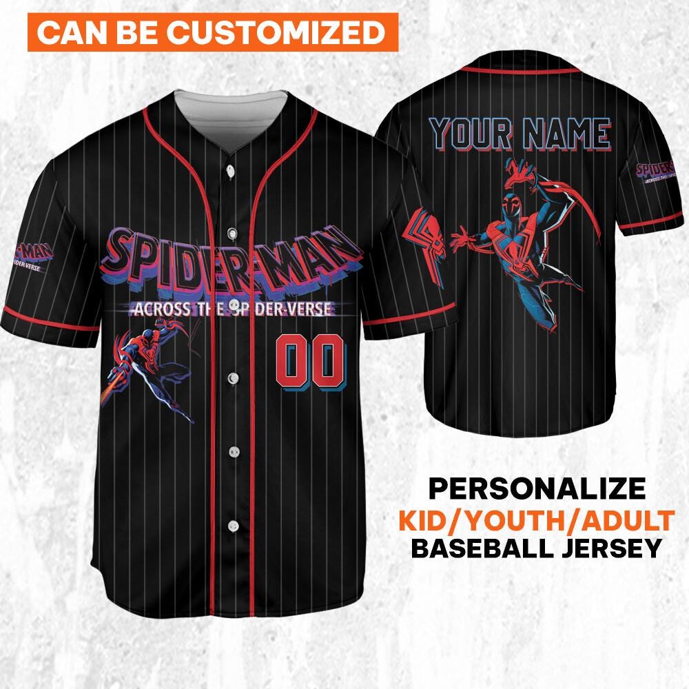 Personalize Spider Man Across The Spider-Verse Spider-Man 2099, Superhero Jersey Team, Spider-Man Baseball Team, Disney Baseball Jersey