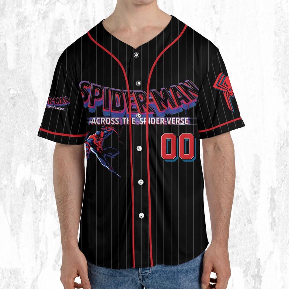 Personalize Spider Man Across The Spider-Verse Spider-Man 2099, Superhero Jersey Team, Spider-Man Baseball Team, Disney Baseball Jersey